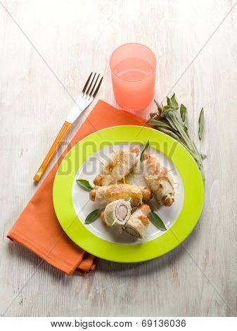 stuffed roll with wurstel and sage