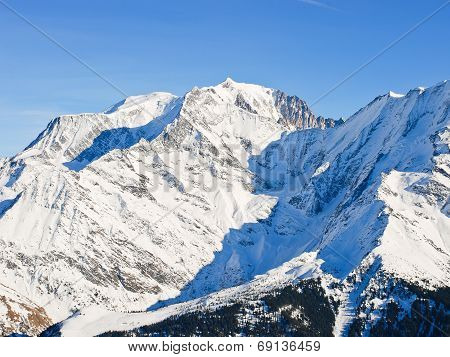 Snow-covered Montblanc Area In Alps