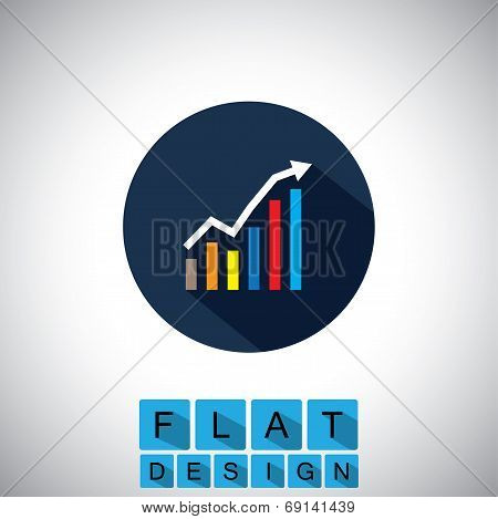 Flat Design Icon Of Rising Graph With Up Arrow - Vector Graphic