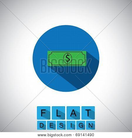 Flat Design Icon Of Dollar Note Or Greenback - Vector Graphic
