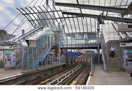 LONDON, UK - JUNE 3, 2014: Canary wharf DLR station, business and banking aria
