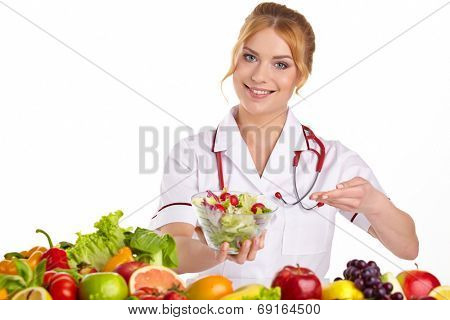 Doctor dietitian recommending healthy food