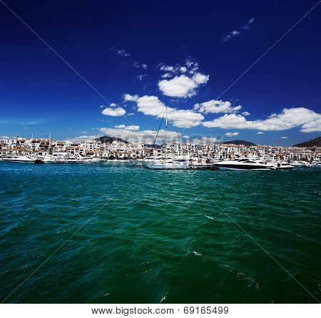 Luxury yachts and motor boats in Puerto Banus marina in Marbella, Spain