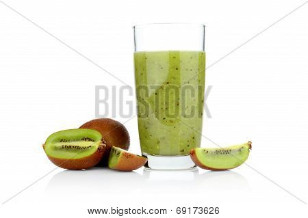 Group Of Sliced Kiwi With Juice Studio Shot White Background