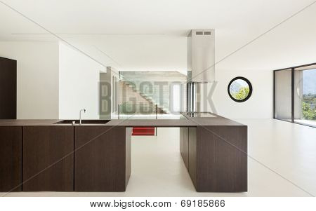 House, interior, modern architecture, kitchen view