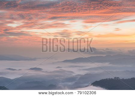 fog over mountain in morning