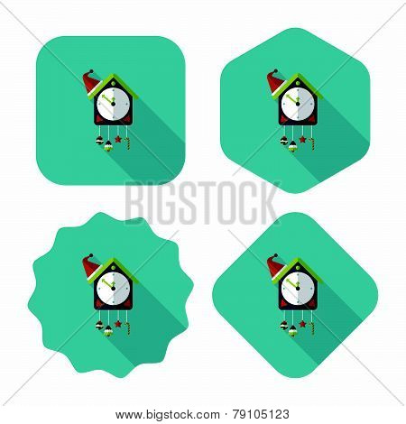Cuckoo Clock Flat Icon With Long Shadow,eps10