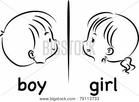 vector drawing boy and girl face