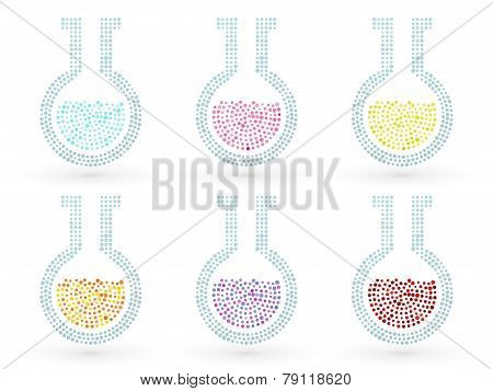 Set Of Flasks With Chemicals In A Laboratory