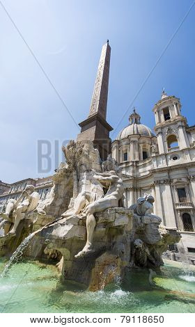 Fontana Dei Quattro Fiumi, Piazza Navona In Rome