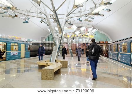 Moscow, Russia, December, 13, 2014: new metro station Troparevo, recently opened 