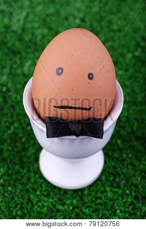 Edd in egg cup on green background