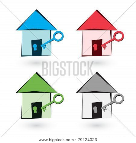 Color House Icon With Keys