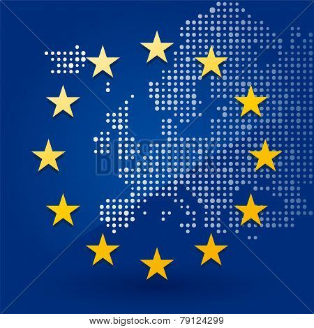 European Union Flag With A Map Of Dots In The Background