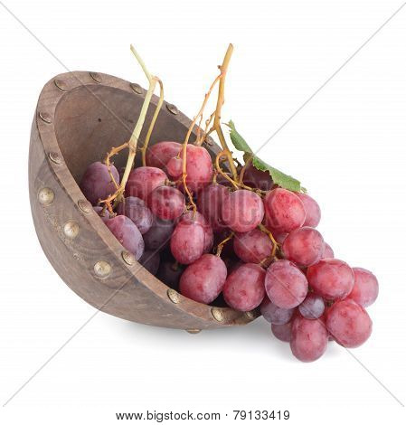 Fresh Red Grapes In Wood Bown