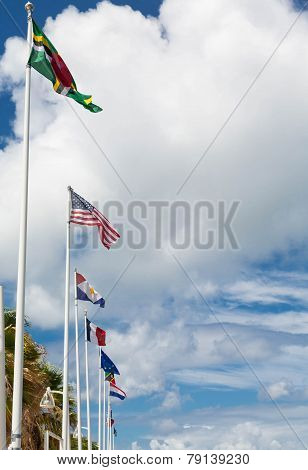 Row Of Flags In Marigot St Martin