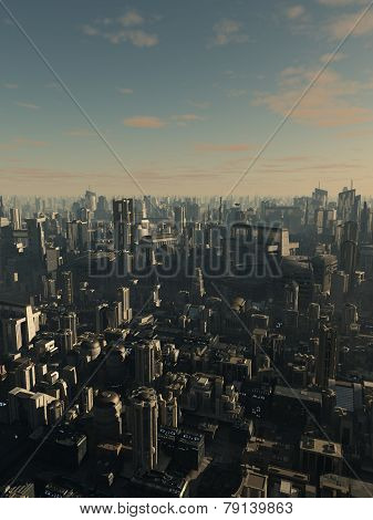 Future City in Late Afternoon Light
