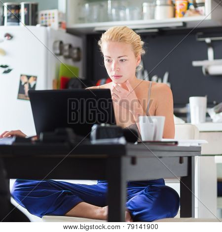 Female freelancer working from home.