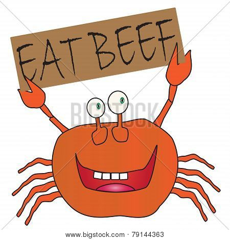 Cartoon Crab Holding a Eat Beef Sign