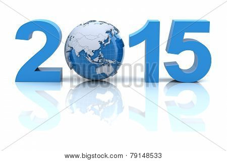 New year 2015 with globe, 3d render