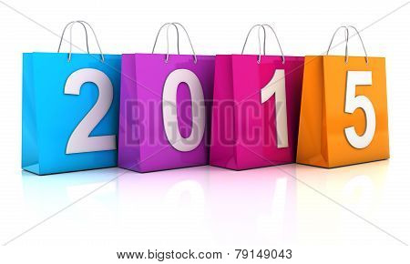 Colourful shopping bags with 2015, 3d render