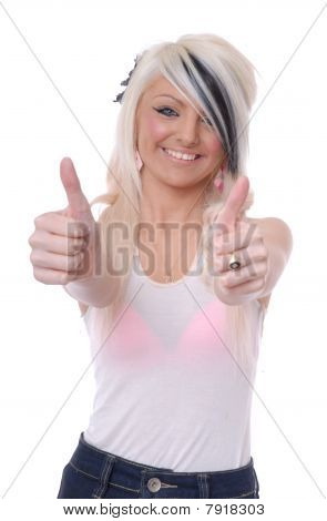 Sexede blond pige med thumbs up
