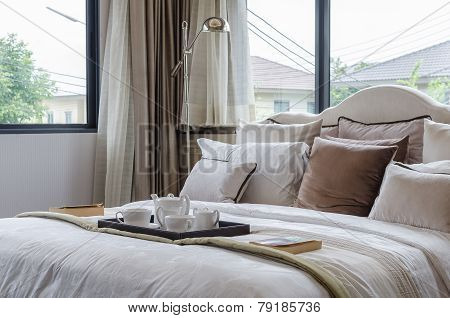 Luxury Bedroom With Tray Of White Tea Set
