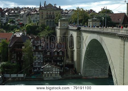 Bridge And Buildings At Aare River In Bern, Switzerland