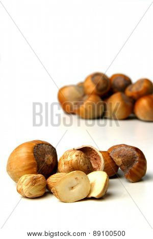 Studio shot of hazlenuts on white background