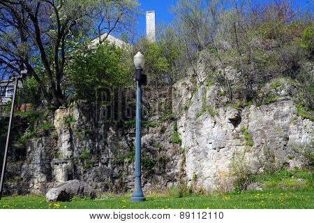 Lamppost in Front of Cliff