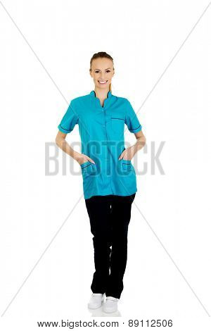 Beautiful smiling caucasian woman doctor.