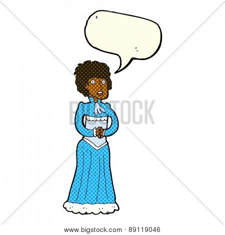 cartoon shocked victorian woman with speech bubble