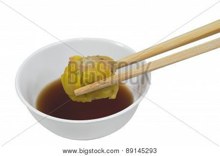 Steamed frozen yumcha isoalted on white