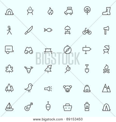 camping icons, simple and thin line design