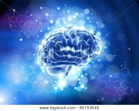 brain & formulas organic chemistry - blue technology concept