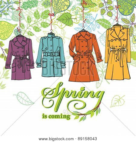 Spring  Fashion .Woman coats set.Leaves decor