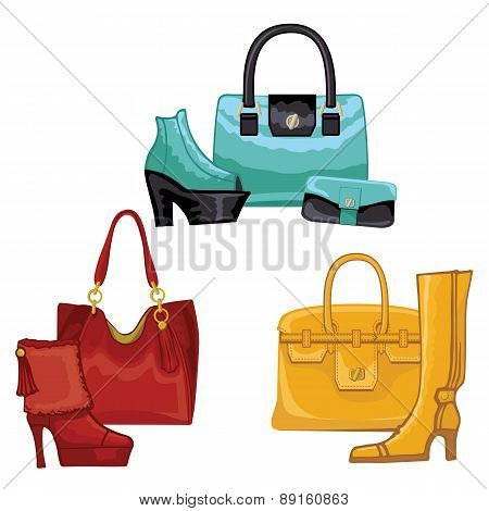 Fashionable colored womens boots ,shoes,handbags