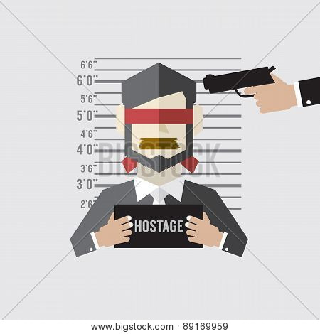 Hostage On Mugshot With Gun Point To His Head.