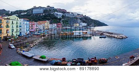 Panoramic View Of Small Harbour In Sorrento, Italy