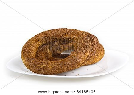 Turkish traditional breakfast bagel simit isolated on white background