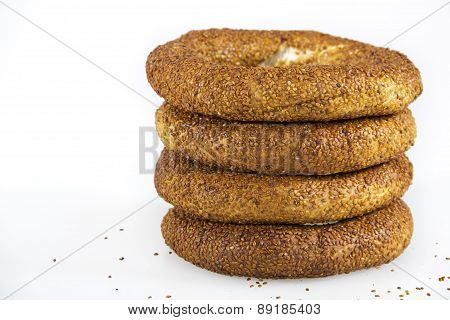 Turkish traditional breakfast bagel simit isolated on white background