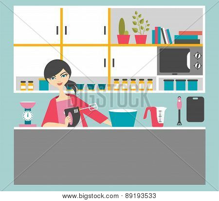 Woman, Mother Baking Cake.