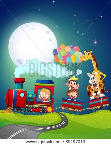 Animals on a train at night