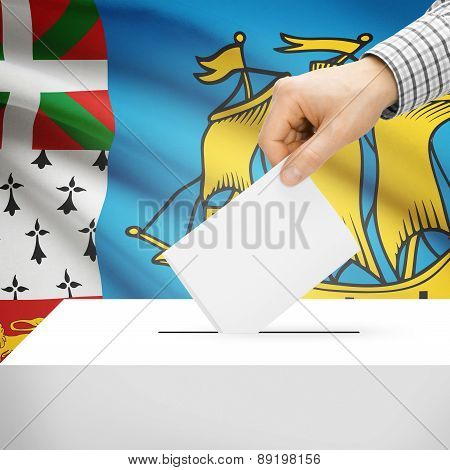 Voting Concept - Ballot Box With National Flag On Background - Saint-pierre And Miquelon