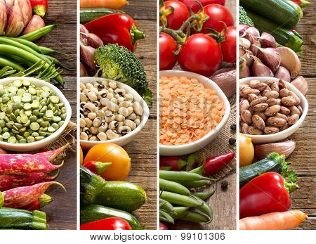 Collage Of Four Legumes And Vegetables