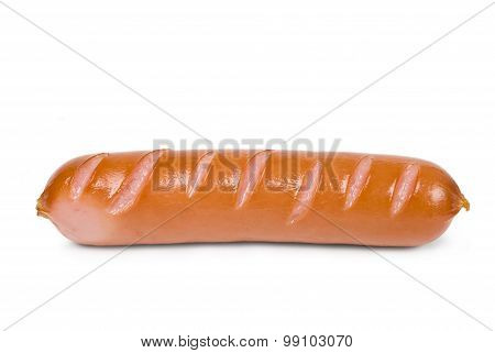 One sausage isolated on white background