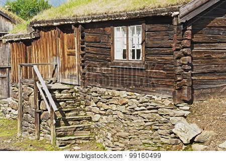 Exterior of the traditional timber house of the copper mines town of Roros, Norway.