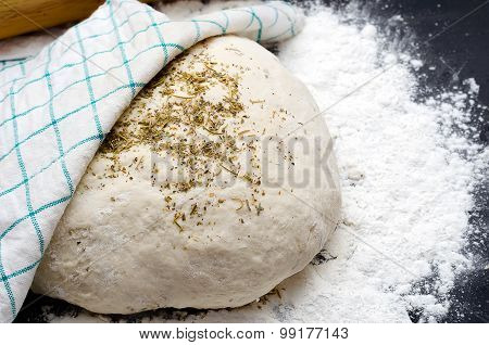 Dough With Heabs For Bread