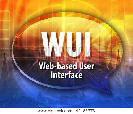 Speech bubble illustration of information technology acronym abbreviation term definition WUI Web based User Interface