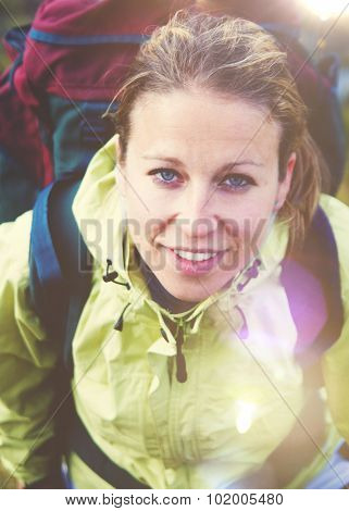 Woman Backpacker Outdoor Adventurist Hiking Concept